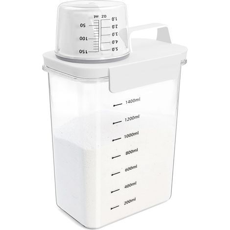 Boîte de rangement pour lessive - Capacité de 1800 ml - Organisateur de buanderie et distributeur de détergent, récipient pour adoucissant de tissu, booster de parfum, poudre à lessive avec tasse à (1/5)