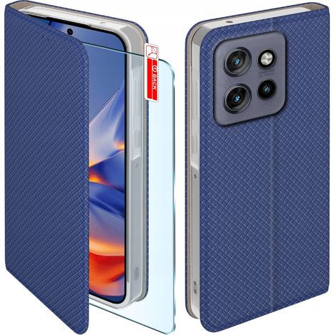 Custodia a libro per Motorola EDGE 50 Neo, blu, con chiusura a chiave e vetro protettivo. (1/5)