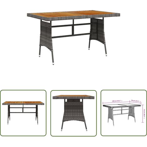 The Living Store Gartentisch Grau 130x70x72 cm Poly Rattan & Massivholz Akazie - Esszimmergarnitur - Gartentisch - Terrassenmöbel - Holztisch - Rattantisch (1/4)
