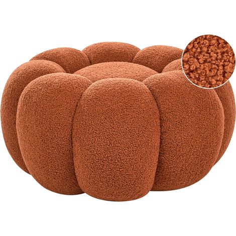 Pouf poggiapiedi moderno rotondo grande in tessuto boucle Marrone Beaufort