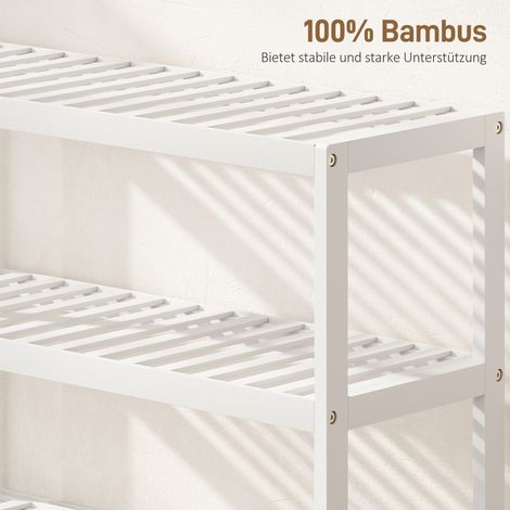 Meuble à chaussures 3 étagères en bambou blanc laqué, idéal pour organisation et stockage de chaussures (1/4)