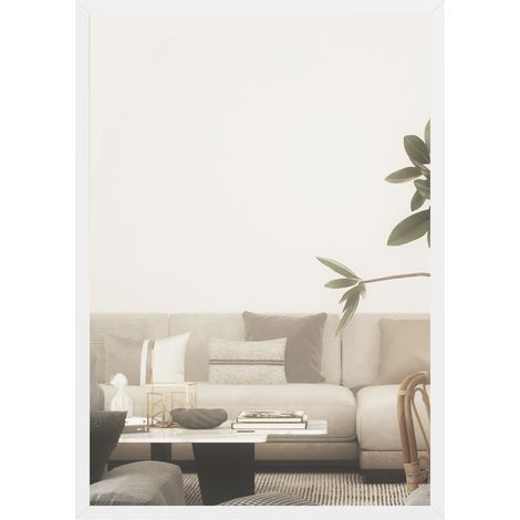 Specchio rettangolare da parete 60 x 40 cm, con cornice in legno bianco, ideale per il bagno, il soggiorno o la camera da letto. (1/5)