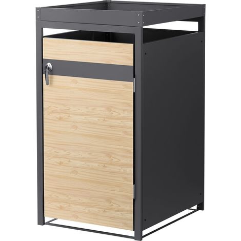 ML-Design Copribidone per Spazzatura con Tetto a Fioriera per 1 Cestino 240L, 68x80x124 cm Antracite Aspetto Larice Acciaio, Contenitore per Pattumiera, Copri Bidone Sportello Contenitore per Rifiuti