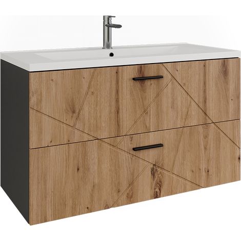 Ensemble de meubles de salle de bains Irma, Anthracite/Chêne de force doré, 2 pièces, Vicco