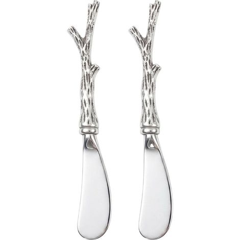 Lot de 2 Couteaux à Beurre Tartineurs Motif Arbre en Métal Argenté 3 x 12 x 1 cm - PANGIVO (1/4)