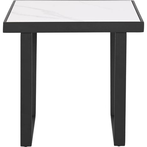 Table d'appoint en métal coloris noir et pierre coloris blanc - longueur 50 x profondeur 50 x Hauteur 50 cm (1/3)