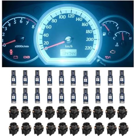 Dickno Lot de 20 ampoules LED T5 pour tableau de bord de voiture, haute lumière 3030-3SMD, remplacement avec bouchon à vis, pour jauge, tableau de bord, tableau de bord (1/5)