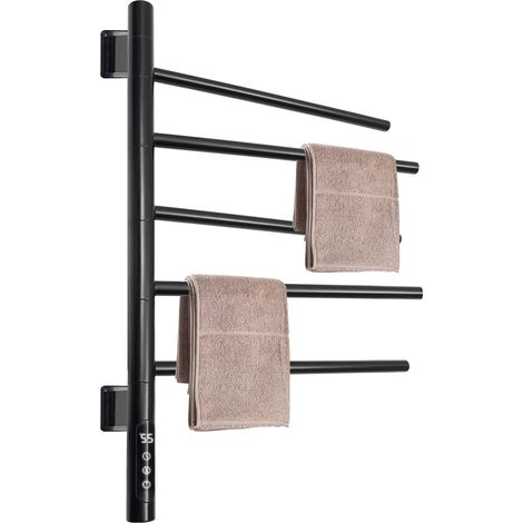 Sèche-serviettes électrique, sèche-serviettes électrique pivotant à 180°, minuterie intégrée, sèche-serviettes de salle de bains, écran tactile haute définition, température réglable, noir (1/5)