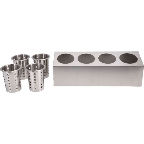 Besteckhalter für die Arbeitsplatte, Utensilienorganizer aus Edelstahl für Gabeln, Löffel und Essstäbchen, 4 Fächer, 1 Reihe (1/5)
