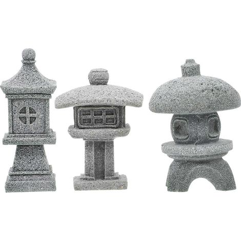 3-teiliges Set Pavillonförmige Landschaftsornamente Sandsteinpavillon-Gartendekorationen-3X3X5CM-Grey (1/3)