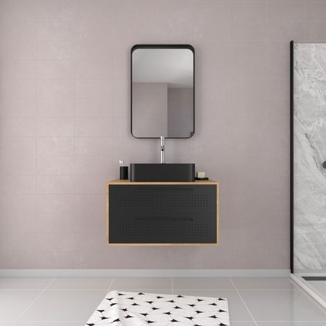 Mueble de baño 2 cajones + lavabo rectangular + espejo - Uby 80cm