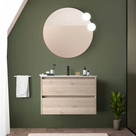 Mobile bagno sospeso 80 cm rovere bali con specchio e lavabo Gaya (1/5)