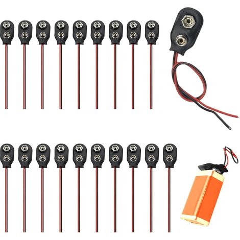 20 Pièces Connecteur Pile 9V Type I, Connecteurs à Clip pour Batterie avec Câbles de 150 mm, Fiche Pile, Clips de Connexion pour Piles en Plastique, Cable Pile, pour Assemblages Électroniques, DIY (1/5)