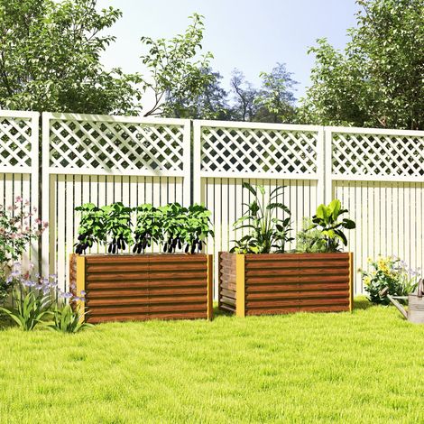 Lot de 2 bacs potagers surélevés 120 x 60 x 60 cm, en acier galvanisé brun, fond ouvert, montage facile pour jardin et terrasse - CHICFURN (1/5)