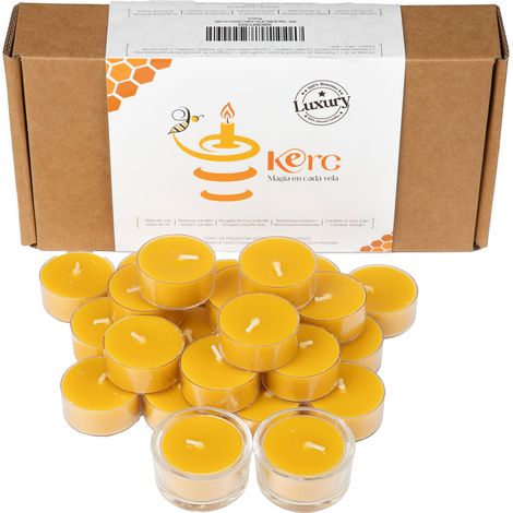 Bougies en miel, 24 bougies chauffe-plat + 2 bougeoirs en verre. Petite bougie au miel pour 96 h de lumière. Bougie naturelle 100 % douce parfumée. Purifier les espaces, cadeaux spirituels (1/5)