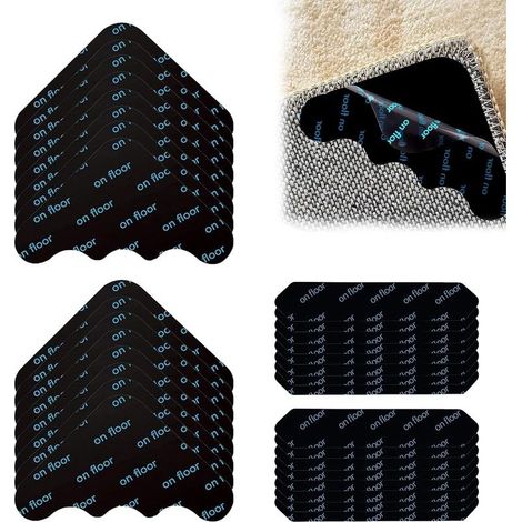 32 Pièces Anti Dérapant Tapis, Sous Tapis Antidérapant Double Face Autocollants, Lavable et Réutilisable Tapis Antidérapant, Antiderapant Coins Tapi, Forme Triangles et Bandes Rug Grippers (16 Chaque) (1/5)