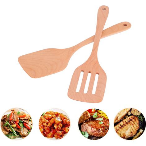 Ensemble de 2 spatules en bois écologiques, antiadhésives et résistantes aux hautes températures pour la maison (1/5)