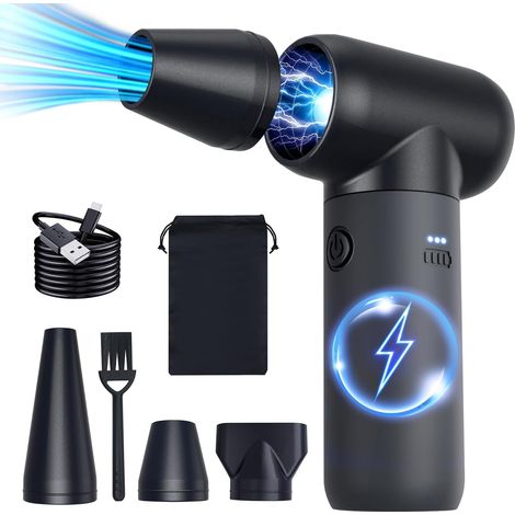 Plumeau à air comprimé, souffleur de sèche-cheveux à jet 180 000 tr/min, plumeau électrique portable à 3 vitesses, sans plumeau à air en conserve, remplacement de boîte d'air comprimé
