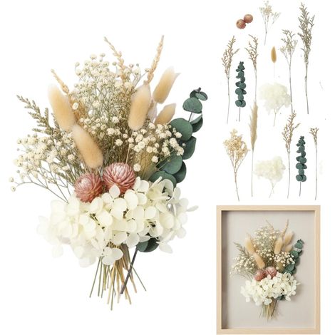 Fleurs séchées déco Artisanale – Mini Bouquets secs pour DIY résine, Bougies, Scrapbooking, Carte, encadrement, Style champêtre bohème, Blanc prédominant, Fleurs séchées aléatoires (1/5)