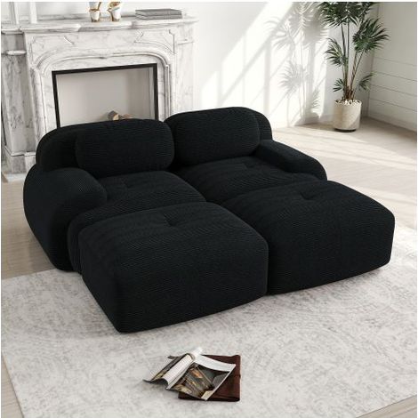 Petit Canapé 208x178cm Modulable Velours Côtelé - Canapé 2 Places - Sans Cadre Ergonomique Antidérapant Mousse Confortable Noir (1/5)