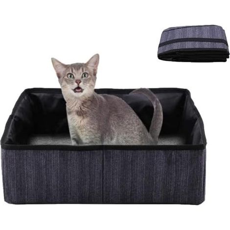 Cat Litter Box Collapsible Cat Litter Box Cat Toilet Box Collapsible Toilet Tray Carrier Waterproof Litter Box for Indoor and Outdoor Use(Black) (1/5)