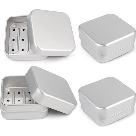 Porte-savon - 4 pièces - Boîte à savon - Aluminium - Porte-savon antidérapant - Boîte à savon avec couvercle - Auto-drainant - Boîte à savon - Pour douches, cuisines et salles de bains - 7.67.63.9cm - (1/5)