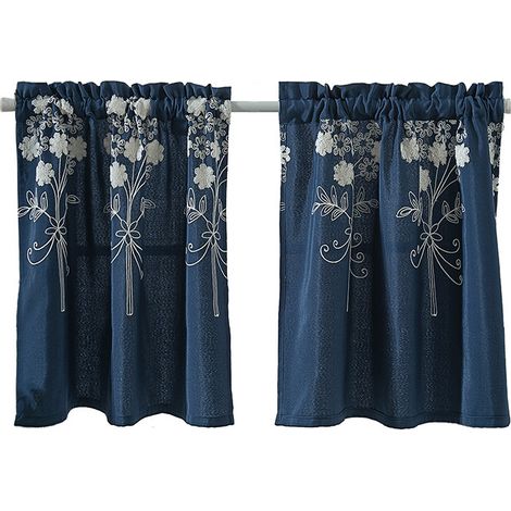 Rideau de cuisine bleu marine brodé de dentelle - Élégant et frais (1/3)