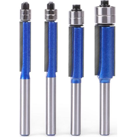 1/4 Zoll Schaft Bündigfräser, 4 Stück, gerillter Fräser, Bündigfräser mit doppelter Kugellagerung am Kopf (Schnittdurchmesser: 6,35 mm, 7,96 mm, 9,52 mm, 12,7 mm)