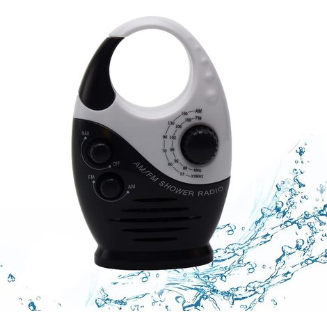 Duschradio, AM FM Badezimmerradio, wasserdichtes hängendes Duschradio, einstellbare Lautstärke, Schwarz