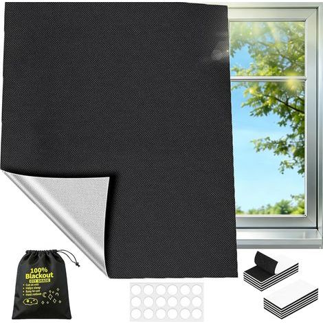 Verdunkelungsrollo ohne Bohren, 100 x 145 cm, 100 % Verdunkelung für Fenster, Stoffrollo mit selbstklebendem Klettverschluss, zuschneidbar, Dachisolierungsstoff 100 cm x 145 cm - (1/5)