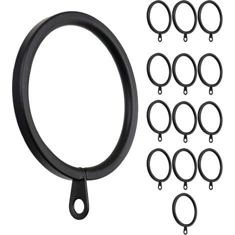 14 schwarze Metallgardinenringe, 38 mm Innendurchmesser, mit Ösen