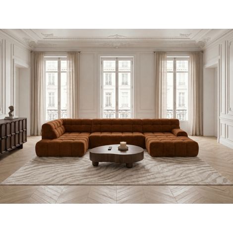 BOBOCHIC - Canapé panoramique avance-recule électrique ANDRE tissu texturé Angle gauche Orange (1/5)