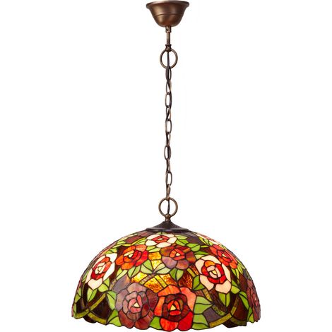 Lampe à suspension avec chaîne et abat-jour Tiffany diamètre 45 cm Série New York