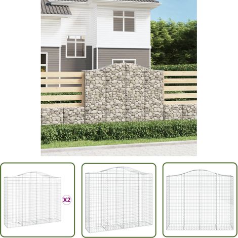 The Living Store Paniers à gabions arqués 2 pcs 200x50x160/180 cm Fer galvanisé - Panier À Gabions - Mur De Gabion - Clôture Végétale - Décoration Jardin - Barrière Sonore (1/5)
