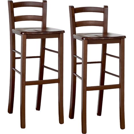 Haut tabouret de bar set de 2 en noyer foncé h80 cm avec assise en bois massif (1/5)