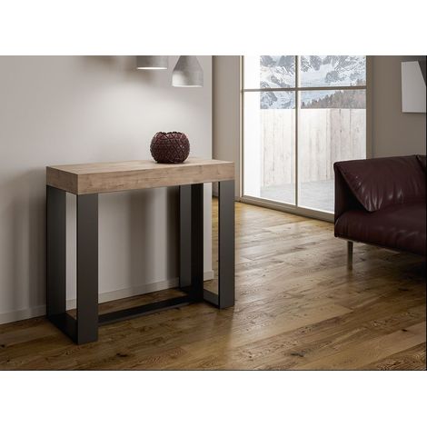 Console extensible bois clair et pieds métal anthracite 8 personnes 40 à 196 cm Fonja (1/4)