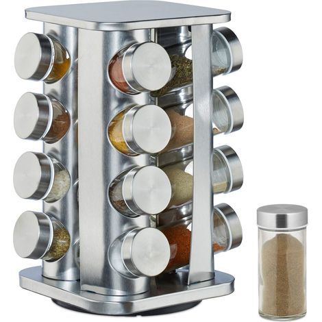 Carrousel, 16 pots en verre, Présentoir à épices inox, rotatif 4 (1/5)