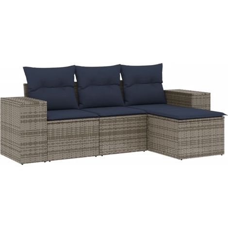 4-teiliges Gartensofa-Set mit Kissen, grau, Polyrattan vidaXL (1/5)