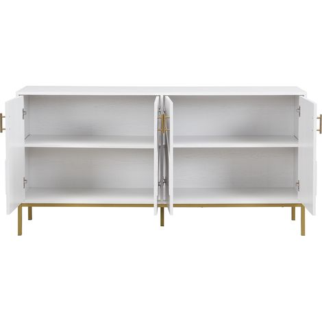 Credenza moderna a 4 ante in MDF bianco con dettagli oro e gambe in metallo, 160 x 40 x 80,5 cm (1/5)