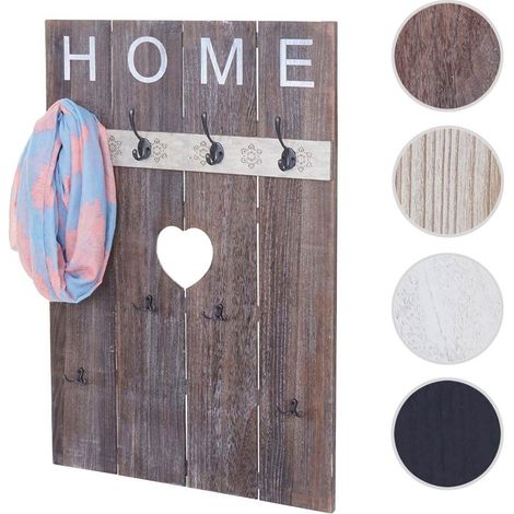 Portemanteau mural HWC-C89, HOME, 8 crochets, 91x60cm - brun naturel shabby (1/5)