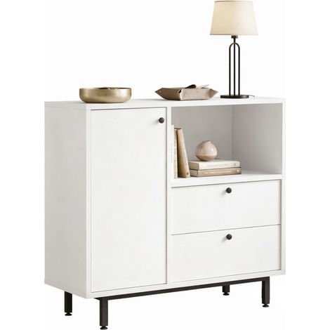 Meuble Micro-onde Pause-Café Blanc 1 Porte 2 Tiroirs L 88 H 85 P 35.5 cm (1/5)
