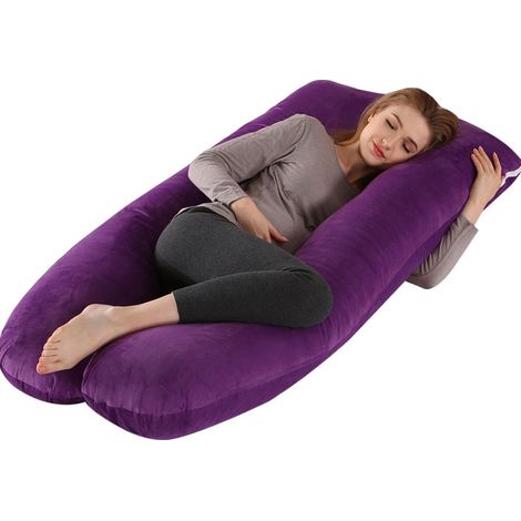 Oreiller de grossesse en forme de U, soutien lombaire, oreiller pour dormir sur le dos et sur le côté, 130 x 70 cm (violet foncé)-AquaForge (1/4)