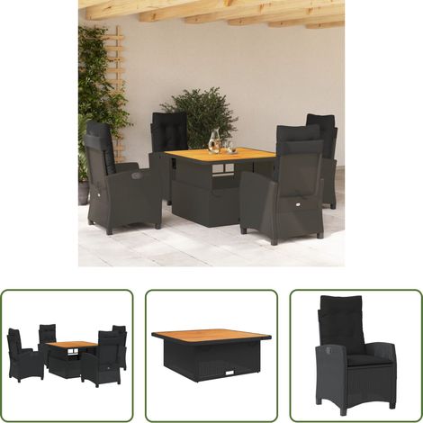 vidaXL Set de muebles jardín 5 pzas con cojines ratán sintético negro (1/5)
