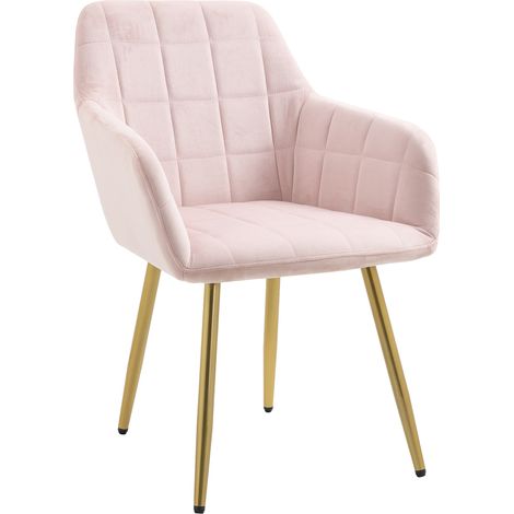 Poltroncina Classica con Braccioli per Camera da Letto in Velluto Design Moderno, Sedia Imbottita con Gambe in Metallo - Poltrona per Salotto,Cucina,Sala da Pranzo e Sala d’Aspetto Modello Odette Rosa (1/5)