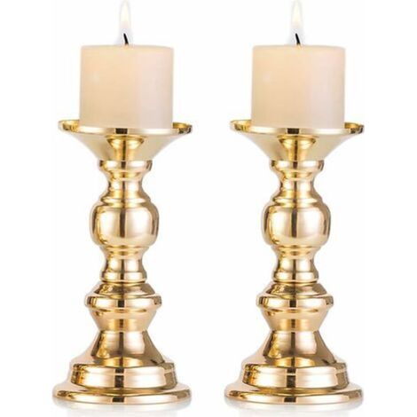 Support Bougie Pilier - Métal Doré - Hauteur 15 cm - Pour Bougie Diamètre 50 mm - Idéal Mariage Événement Décoration Intérieure - Lot de 2 (1/5)