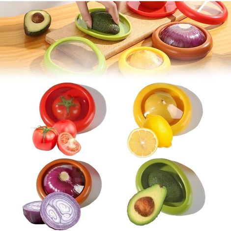 Silikon-Obstaufbewahrungsbox, 4-teiliges Silikon-Obstaufbewahrungsset, Lebensmittelaufbewahrungsbox, wiederverwendbare Behälter für Snacks und Gemüse (1/4)