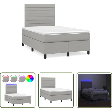 vidaXL LED-Leiste - Boxspringbett mit Matratze & LED Hellgrau 120x190 cm Stoff (1/5)