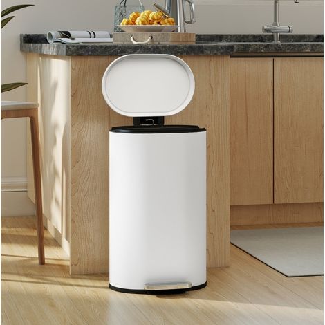 Cubo de basura de cocina de 30 L con pedal y tapa de cierre suave, cubo interior extraíble, metal crema - blanco (1/5)