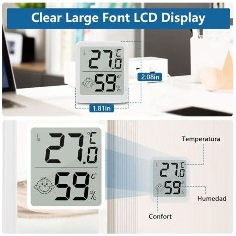 Lot Thermomètre Intérieur Maison, LCD Mini Thermomètre Numérique avec Hygromètre, Mesure de Précision Murale pour Chambre Bébé, Culture et Cave, Blanc (1) (1/3)