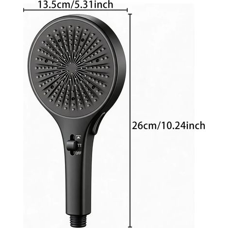 Pommeau de douche noir extra-large à main, à pression, super réglable et multifonctionnel, robinet de douche à haut débit. (1/5)